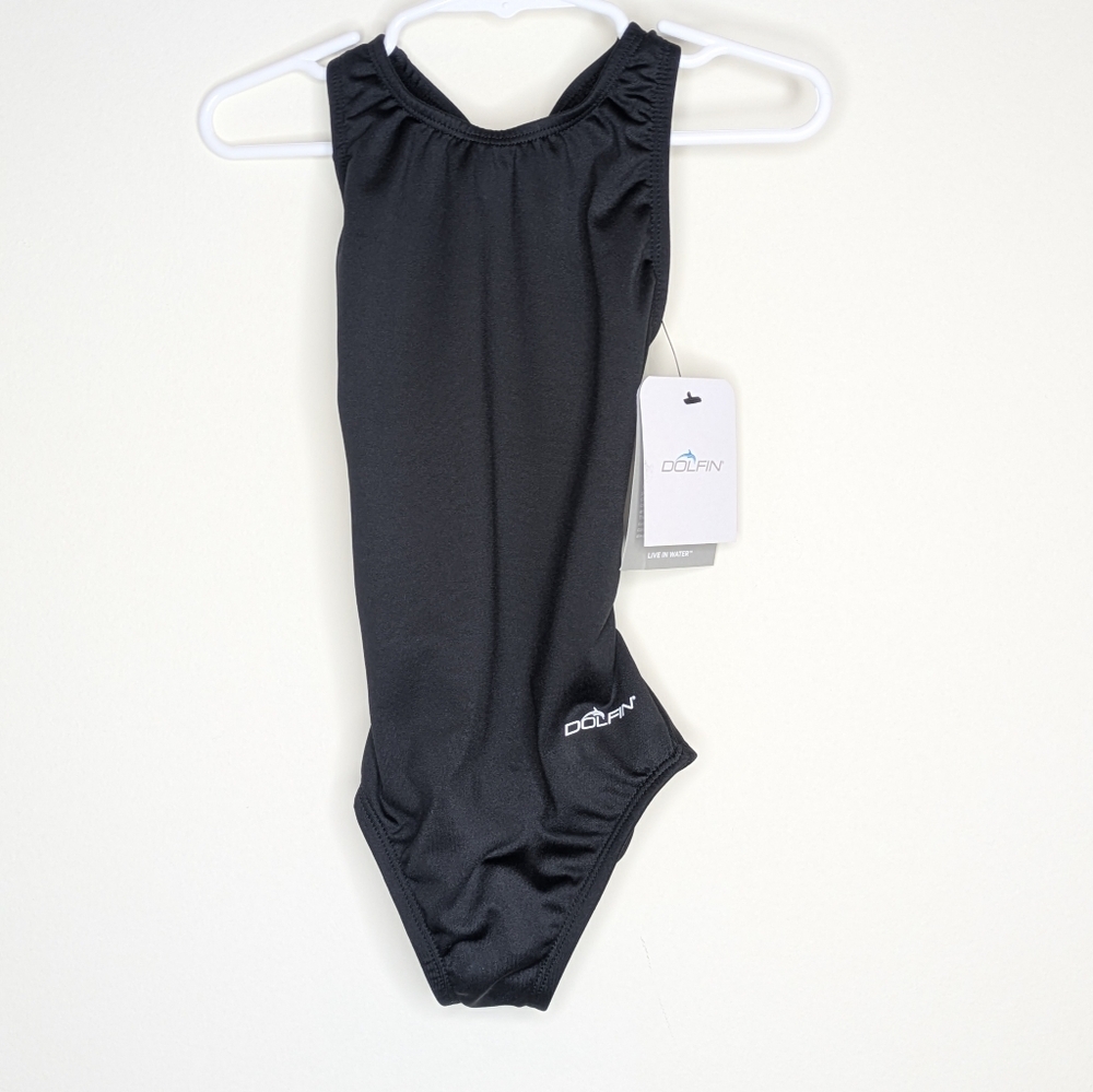 NWT Dolphin Black Bathing Suit One piece Swim Team 7